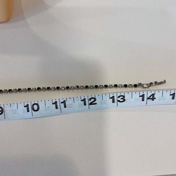 Vintage Choker Necklace Silver tone with Square Black Onyx & Clear Crystals 14” - Picture 5 of 9